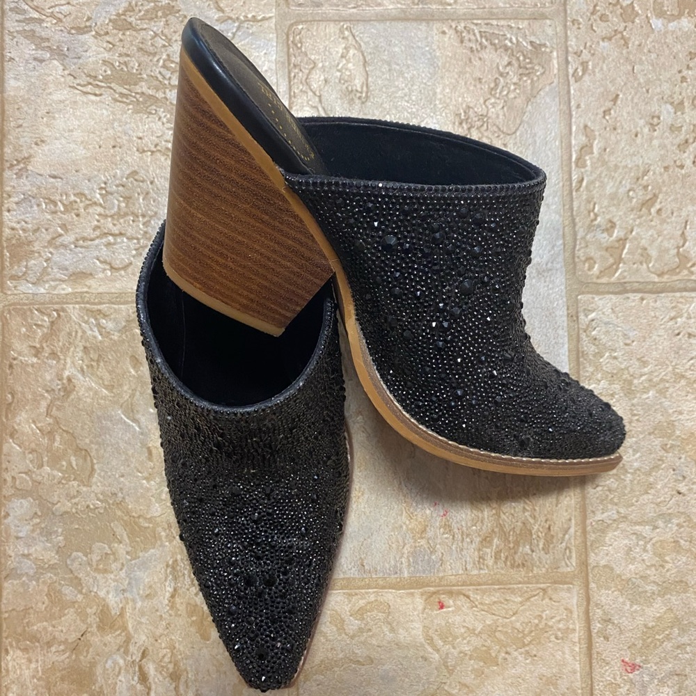 Black Rhinestone Embellished Women's Mules - Picture 1 of 3
